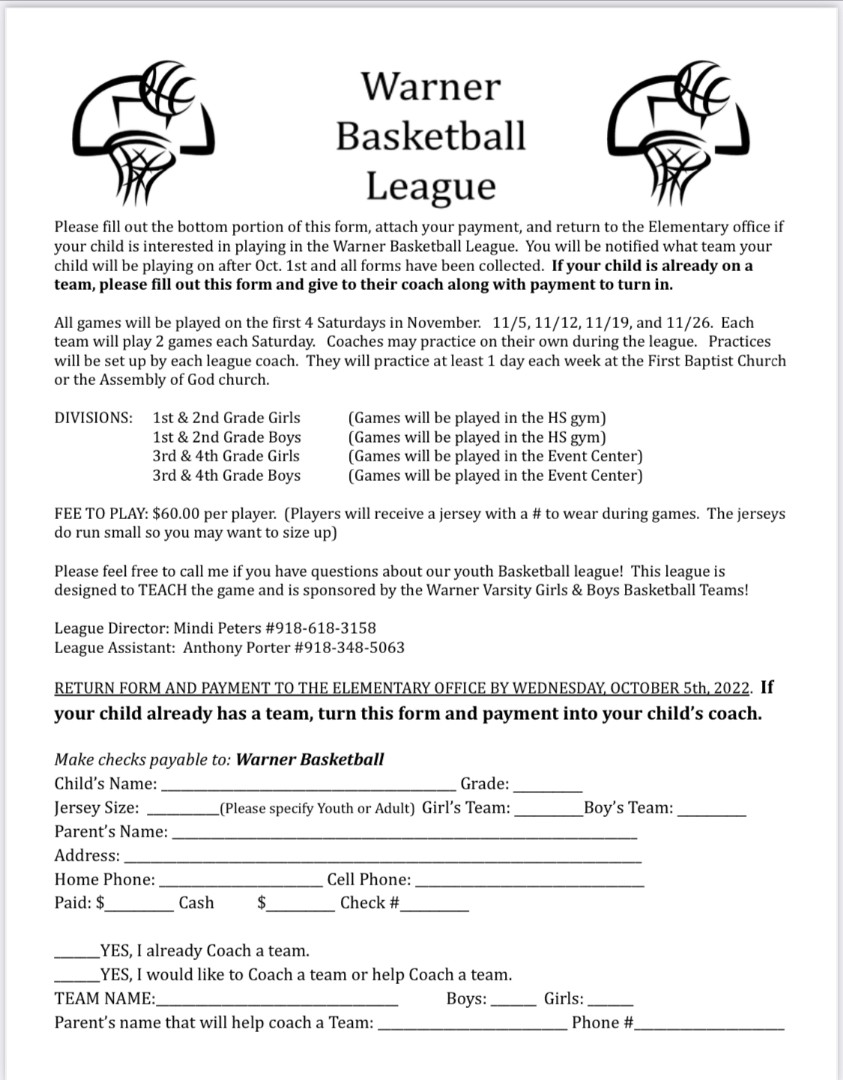 Warner Public Schools Warner Basketball League