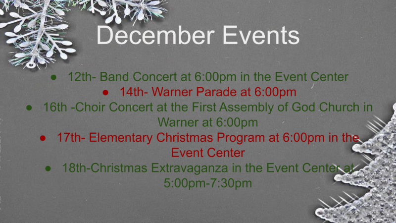 Warner Public Schools - December events